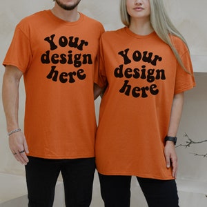 Gildan texas orange mockup, Couple mockup Gildan 5000, Gildan 5000 texas orange  mockup, Orange shirt mockup, Orange tshirt mockup