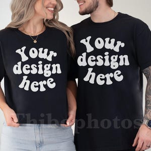 Couple Comfort Colors 1717 Black Mockup, Double Shirt Mockup, Man Woman CC1717 T-Shirt Mockup with Real people, Family Mockup