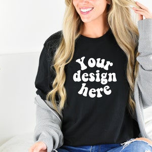Black Bella Canvas 3001 Model Mockup, Bella Canvas 3001 Black T-shirt Mockup, BC 3001 Black T-shirt Mockup, Cozy Mockup, Black Shirt Mockup