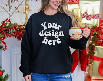 Gildan 18000 Christmas mockup, Holiday 18000 model mockup, Gildan sweatshirt mock ups, Crewneck  | Check out our Whole shop mockup bundle