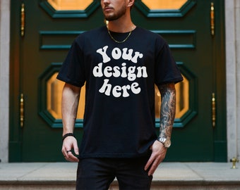 Gildan 64000 mockup men T-shirt Mockup, Tattooed Model Mockup, black 64000, Mens Shirt Mockup, Black Tshirt Mockup for Men, Aesthetic Mockup