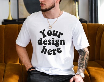 Bella Canvas 3001 Mens Tshirt Mockup,  Tattooed Model Mockup, White T-Shirt Mockup for Men, White Tee Mockup, Lifestyle Men's Mock up