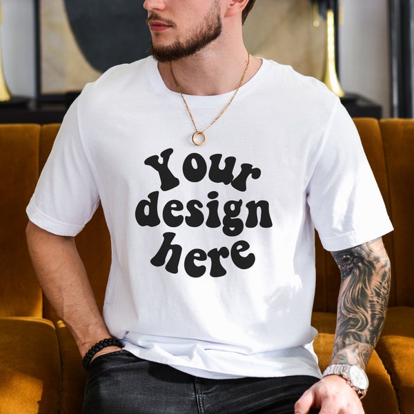 Bella Canvas 3001 Mens Tshirt Mockup,  Tattooed Model Mockup, White T-Shirt Mockup for Men, White Tee Mockup, Lifestyle Men's Mock up