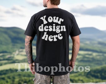 Back Of Comfort Colors 1717 Mockup Man Model - Trendy Men's T-shirt Mockup - Real Model - Outdoor Mock up, Wholeshop bundle available