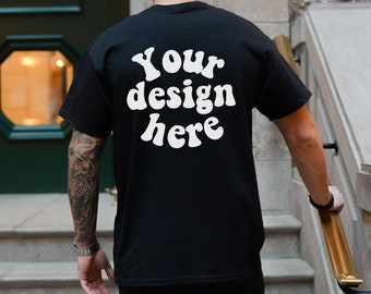 Gildan 5000 back mockup Men's black T-shirt Mockup, Tattooed Model Mockup, Mens Shirt Mockup, Black Tshirt Mockup for Men, Outdoor