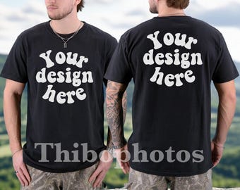 Front Back Comfort Colors 1717 Mockup Man Model - Trendy Men's T-shirt Mockup - Real Model - Outdoor Mock up, Wholeshop bundle available