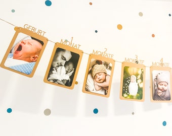 Wimpelkette Monat Meilensteinkette - 12 Monats Girlande zum Babyfotos aufhängen - ideales Geschenk zur Geburt & 1. Geburstag