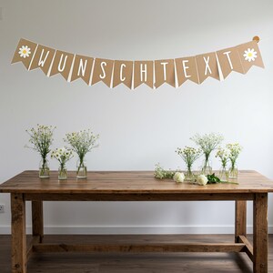 Pennant chain with "desired text" made of brown kraft paper