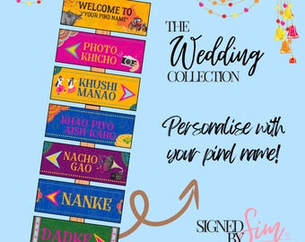 Printed Jago Mehndi Decor | Sign Post Nanke Mel Decor | Punjabi Props | Personalised Jago | Dholki & Sangeet Decor | Pind Name Sign | Mendhi
