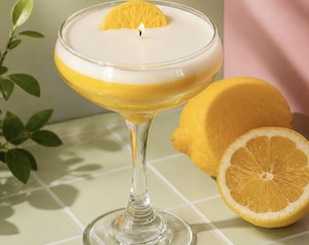 Hand-poured Lemon Drop Martini Candle – Coupe Glass Cocktail Candle, Citrus Decor