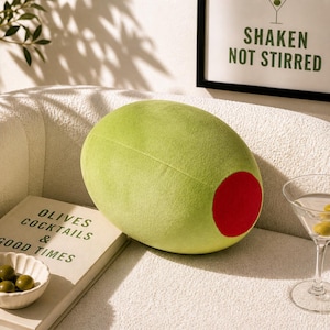Olive Pillow, Martini Olive Plush, Dirty Martini Lover Gift, Food Shaped Pillow, Cocktail Decor, Unique Home Decor