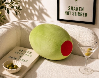 Olive Plush Pillow: Martini Lover Gift / Realistic Olive Cushion / Fun Food Shaped Decor / Cozy Throw Pillow / Quirky Home Accents / Pimento