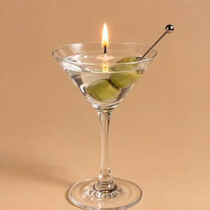 Realistic Martini Cocktail Candle Extra Olives Gel Wax Housewarming Gift Bar Cart Decor
