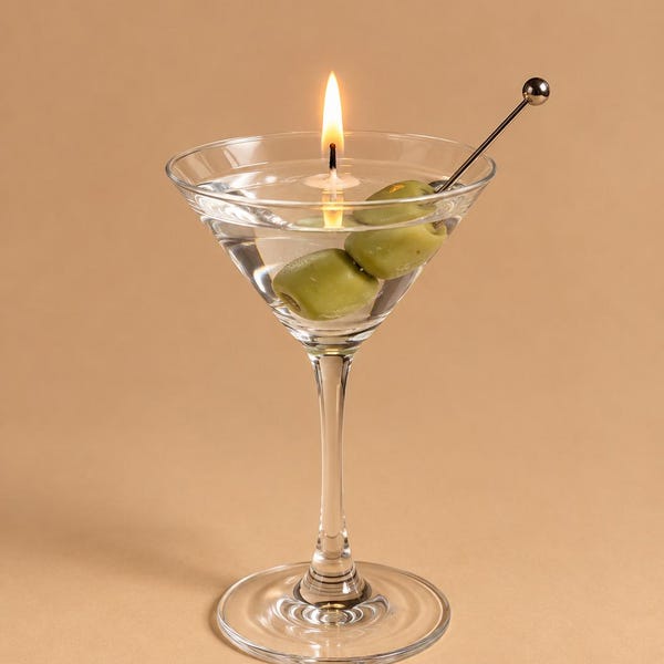 Realistic Martini Cocktail Candle Extra Olives Gel Wax Housewarming Gift Bar Cart Decor