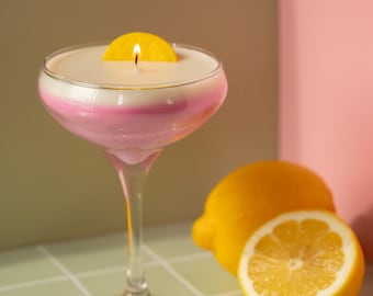 Pink Lady Martini Candle: Citrus Scented Coconut Wax in Coupe Glass