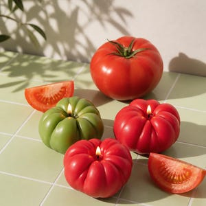 Heirloom Tomato Candle - Garden Fresh Summer Decor, Realistic Vegetable Candle, Luxury Kitchen Accent