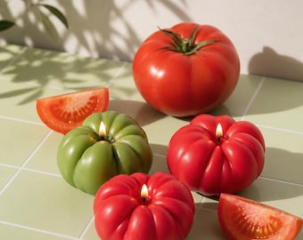 Vela con aroma a tomate de variedad antigua - Decoración veraniega fresca de jardín, vela vegetal realista, detalle de lujo para la cocina