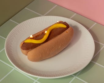 ホットドッグキャンドル | おもしろい食べ物キャンドルギフト | キッチン、バーベキュー愛好家、新築祝いにぴったりの斬新なキャンドルデコレーション | 手作り蜜蝋キャンドル