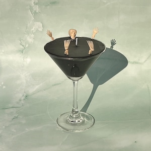 Skeleton Martini Candle: Pumpkin Caramel Scent, Halloween Decor