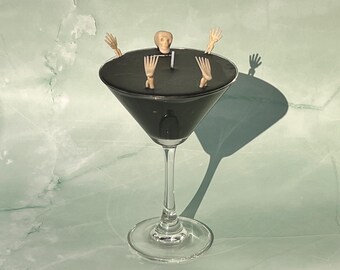 Skeleton Martini Candle: Pumpkin Caramel Scent, Halloween Decor