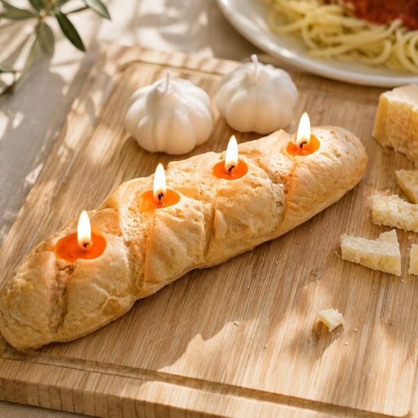 Baguette Candle: 4-Wick Beeswax Bread Scented Candle / French Bread Candle / Artisan Decor / Realistic Food Candle / Handmade gifts
