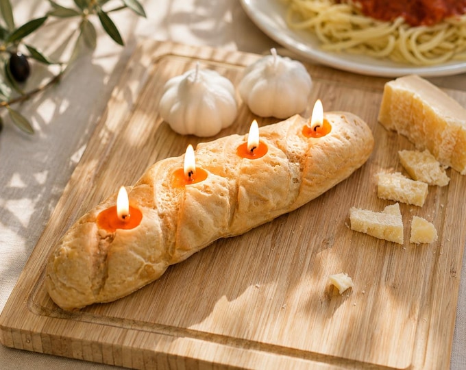 Baguette Candle: 4-Wick Beeswax Bread Scented Candle / French Bread Candle / Artisan Decor / Realistic Food Candle / Handmade gifts