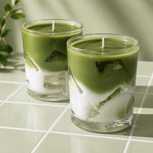Iced Matcha Latte Candle - Realistic Drink Candle | Matcha Lover Gift | Handmade Coconut Wax Candle in Glass | Cafe Aesthetic Home Decor