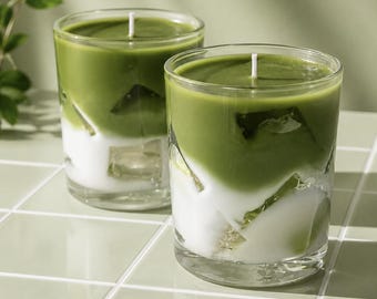 Iced Matcha Latte Candle - Realistic Drink Candle | Matcha Lover Gift | Handmade Coconut Wax Candle in Glass | Cafe Aesthetic Home Decor