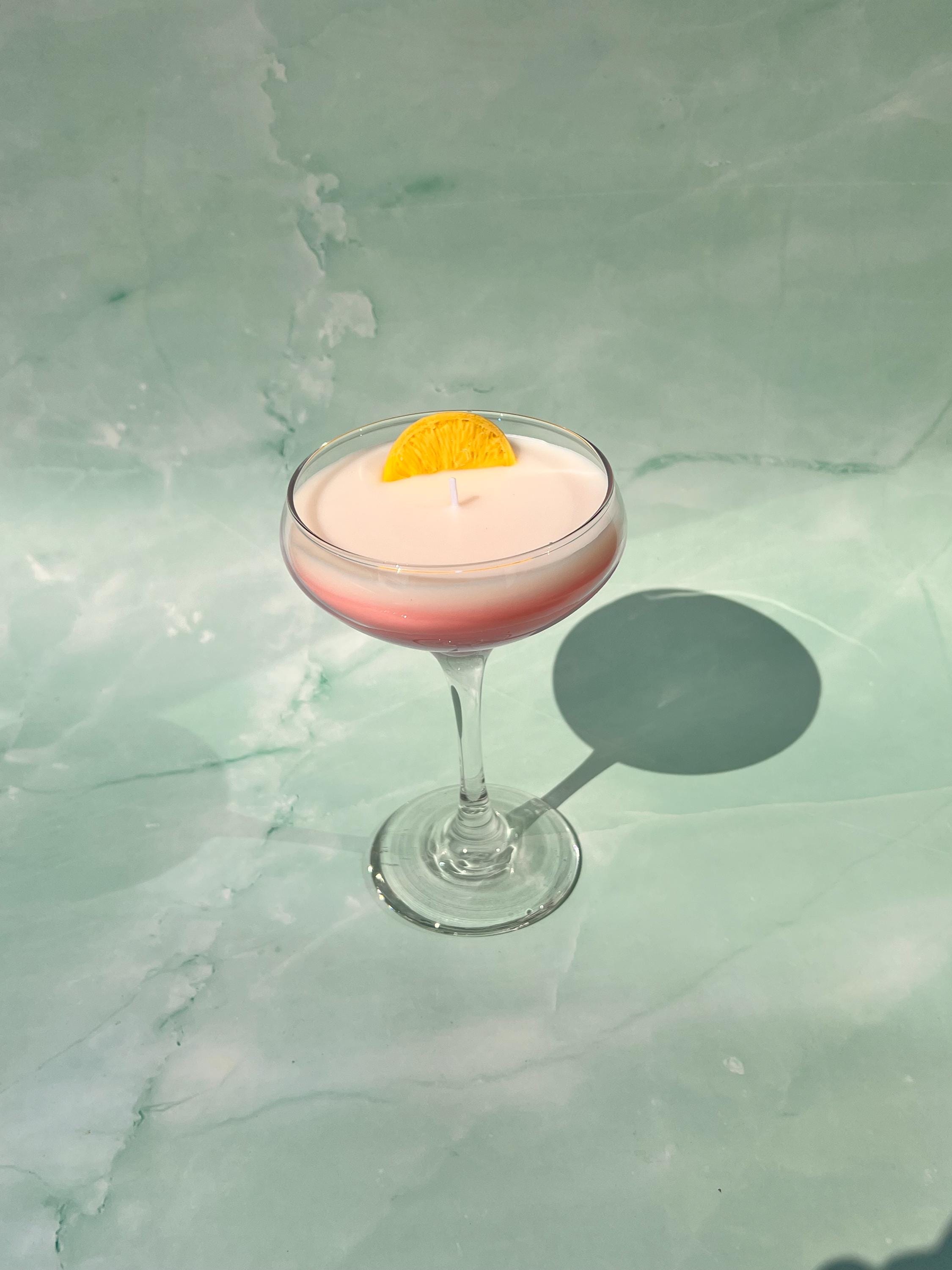 Pink Lady Martini Candle Tall Stem Coupe Glass  / Martini Candle /  Martini Lovers / cocktail Lovers