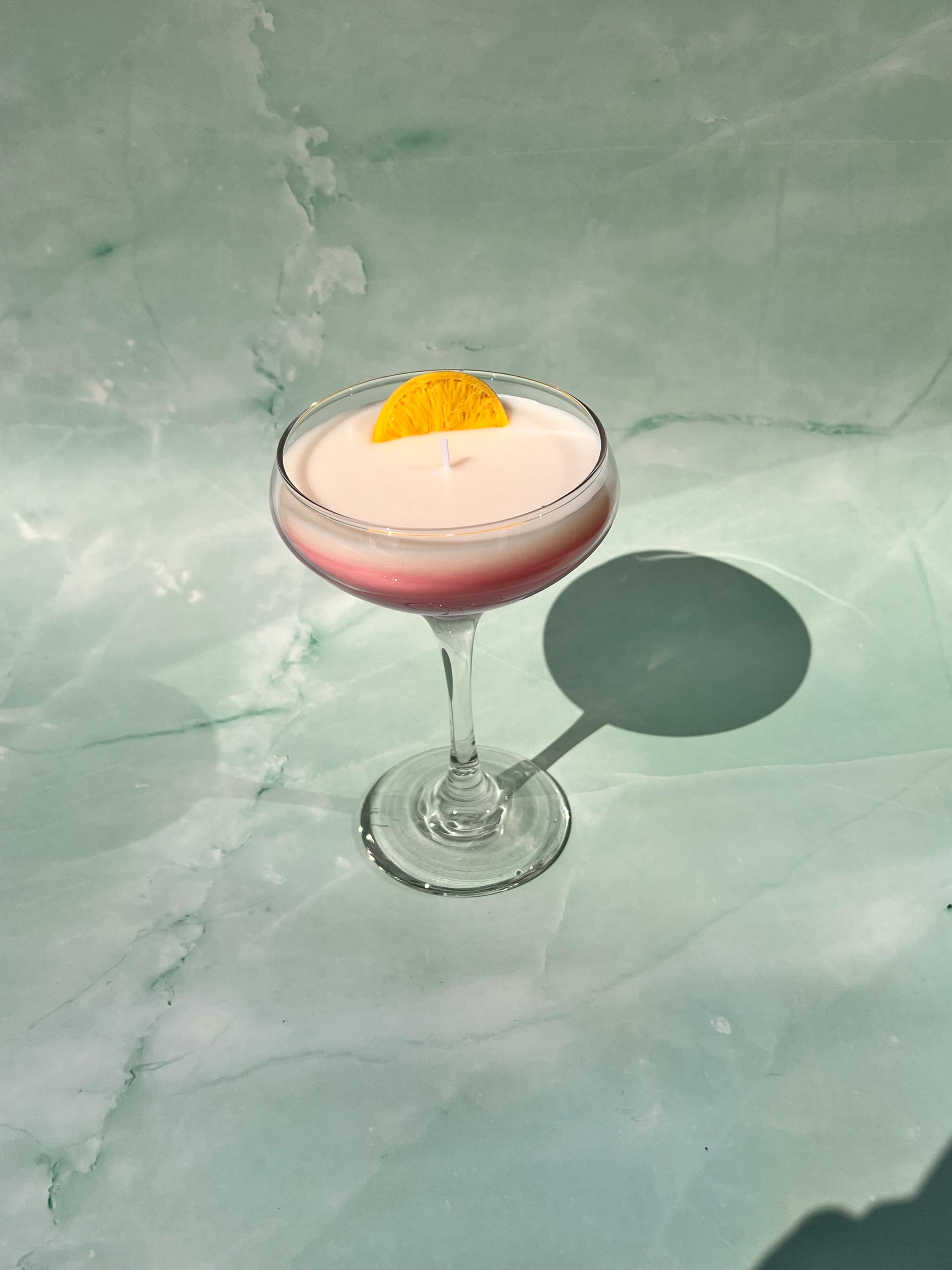 Pink Lady Martini Candle Tall Stem Coupe Glass  / Martini Candle /  Martini Lovers / cocktail Lovers