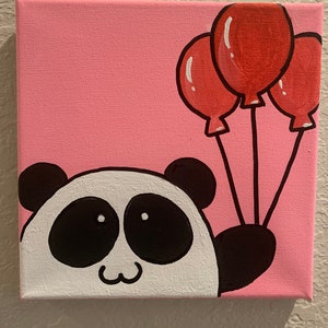 Panda y globos Pintura acrílica sobre lienzo