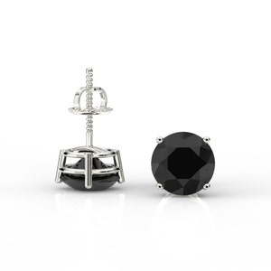 Round Cut Created Diamond Stud Earrings Real 14K Solid White Gold Screw Back Studs Black Diamond Studs 6mm, Solitaire Black Diamond Earrings