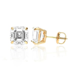 2.Ct Asscher Cut Stud Earrings Genuine 14K Solid Yellow Gold Screw Back Earrings, Created Diamond Earrings, Real Gold Earrings Birthday Gift