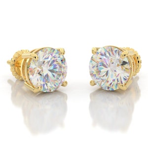8MM Round Brilliant Cut Stud Earrings Genuine 14K Solid Yellow Gold Screw Back | Created Diamonds Studs 4 Prong Solitaire Stud Earrings Gift