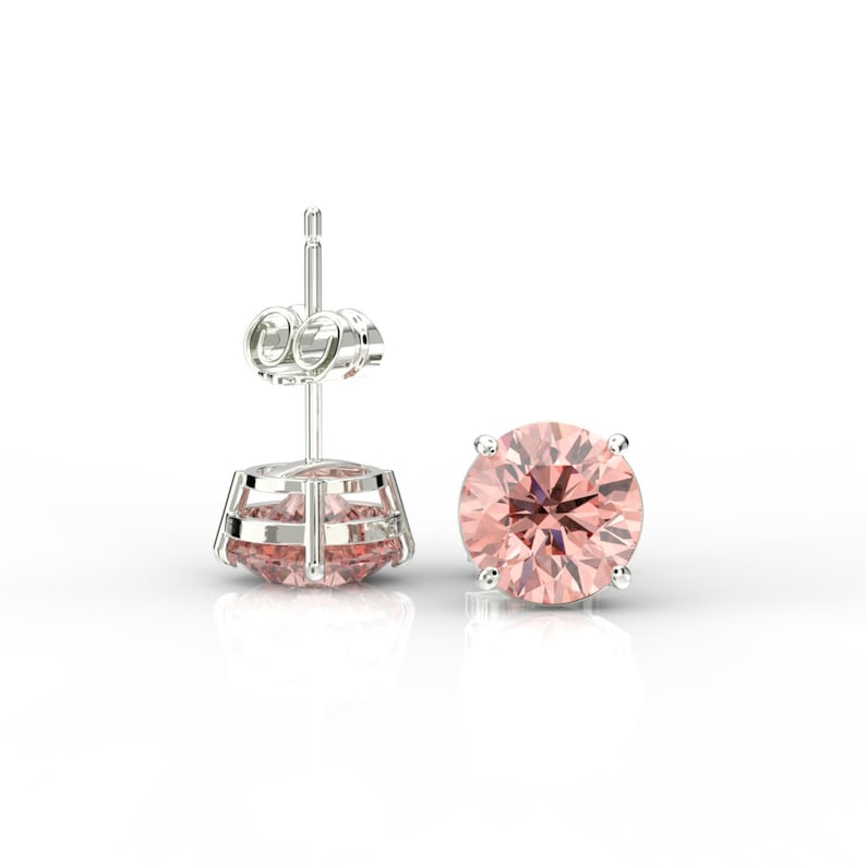 2 Ct Created Pink Diamond Stud Earrings Real 14K White Solid Etsy