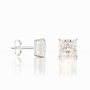 5MM GRA Certified Princess Cut Moissanite Stud Earrings Real 14KT Solid White Gold | Real Moissanite Diamond Earrings For 16th Birthday Gift