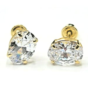 1 Ct Oval Cut Stud Earrings Real 14K Solid Yellow Gold Screw Back 6x4MM, Simulated Diamond Oval Shape Stud Earrings, Holiday Christmas Gift
