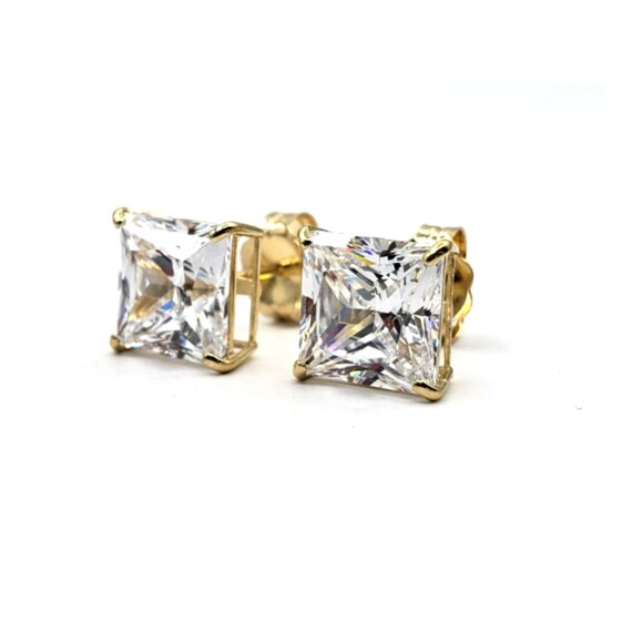 thumbnail image 2 of 14K Yellow Gold 2CT Princess Square CZ Stud Earrings – 6mm – Screw Back – Made In Italy 2 of 2