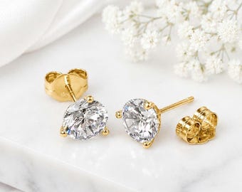 1 Tcw Round Moissanite Stud Earrings: 14K Yellow Gold Martini Setting Push Back