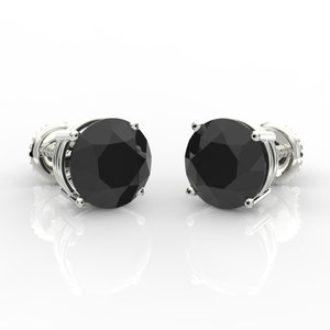 3 Ct Round Simulate Black Diamond Stud Earrings Real 14K Solid White Gold Screw Back 7MM Black Diamond Earrings, Solitaire Diamond Studs