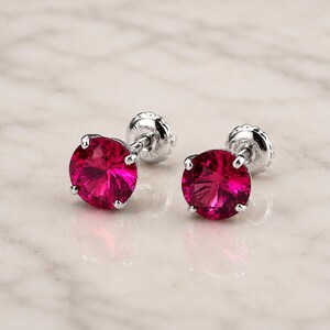 14K White Gold Created Ruby Stud Earrings | July Birthstone Fine Jewelry For Her