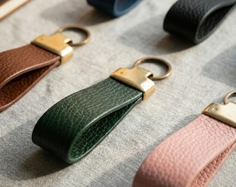 Handmade Italian Leather Keychain, Full Grain Aniline Keyring