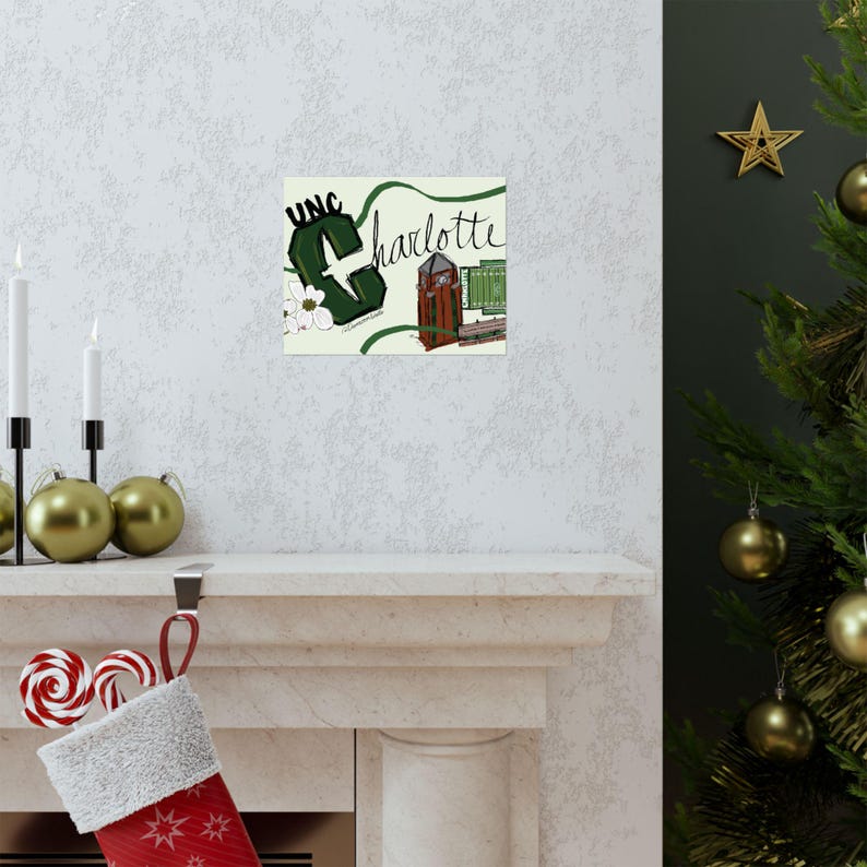 Affiche d'art Charlotte, déco université, art mural de dortoir, cadeau de remise des diplômes, affiches College Spirit, esthétique vert et blanc image 6