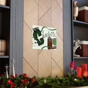 Affiche d'art Charlotte, déco université, art mural de dortoir, cadeau de remise des diplômes, affiches College Spirit, esthétique vert et blanc image 3