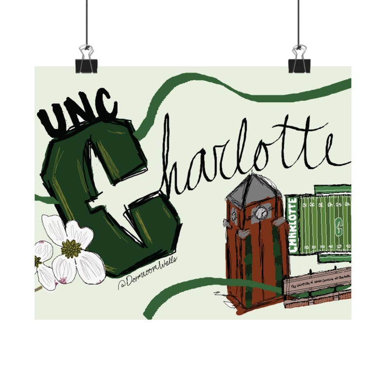 Affiche d'art Charlotte, déco université, art mural de dortoir, cadeau de remise des diplômes, affiches College Spirit, esthétique vert et blanc image 1