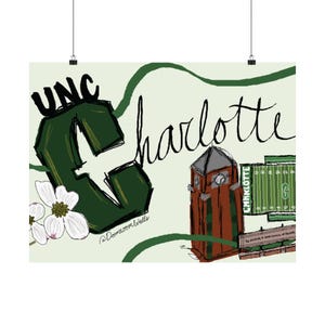 Affiche d'art Charlotte, déco université, art mural de dortoir, cadeau de remise des diplômes, affiches College Spirit, esthétique vert et blanc image 2