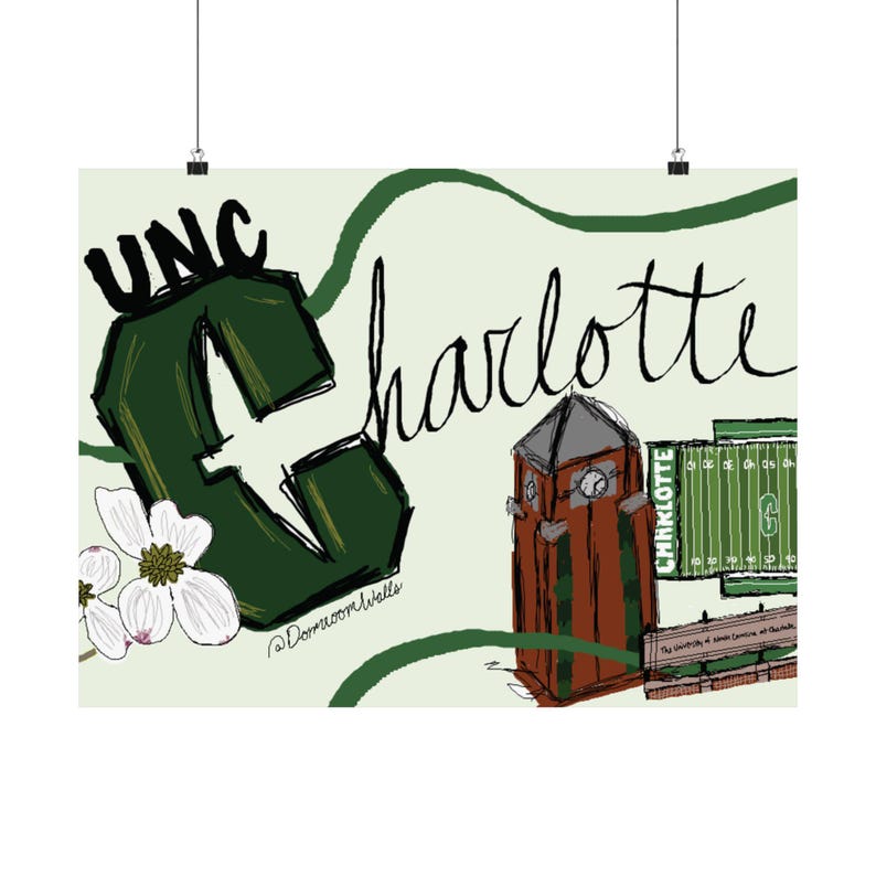 Affiche d'art Charlotte, déco université, art mural de dortoir, cadeau de remise des diplômes, affiches College Spirit, esthétique vert et blanc image 2