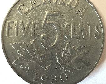 CANADA NICKEL 1930, over 90 years old, Canadian 5 cents COIN with King George V