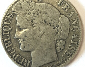 50 centimes COIN, vintage 1882 France SILVER coin with Ceres (goddess of agriculture) collectible 140 years old