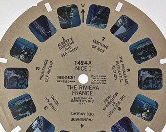 NICE I The Riviera France ViewMaster Reel 1424-A, 1956 FRENCH RIVIERA, Single Reel Sawyers, promenade des anglais, sea front gardens